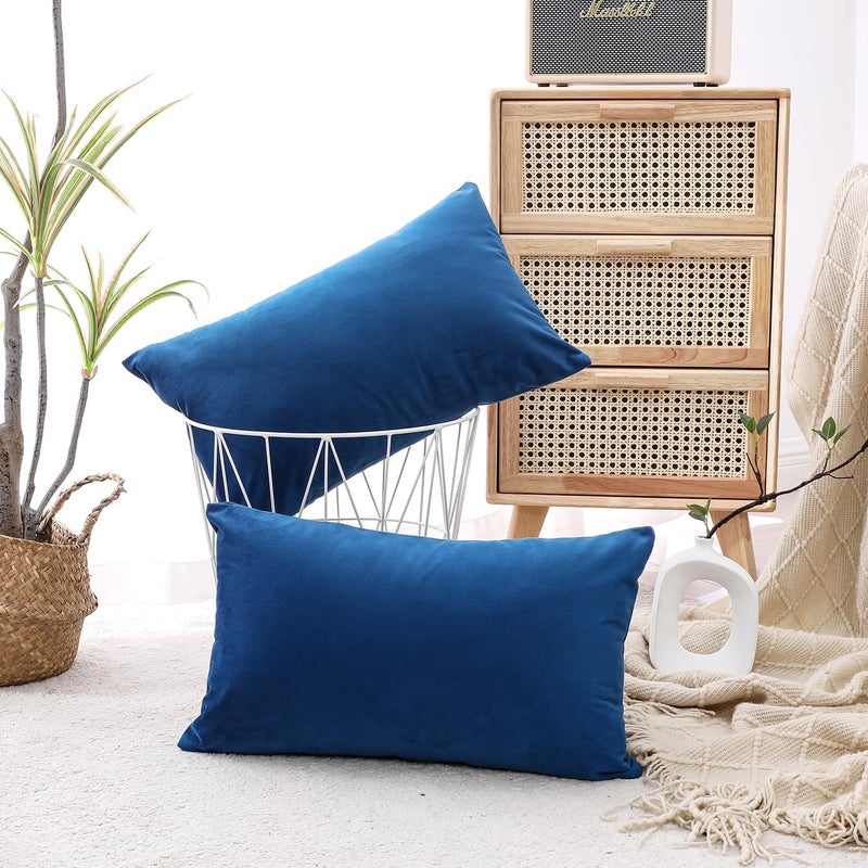 NiNi ALL Decorative Throw Pillow Covers Velvet 12x20 Inch Pack of 2 Blue Cushion Covers Soft for Couch Sofa Bedroom Living Room Outdoor - Image 1