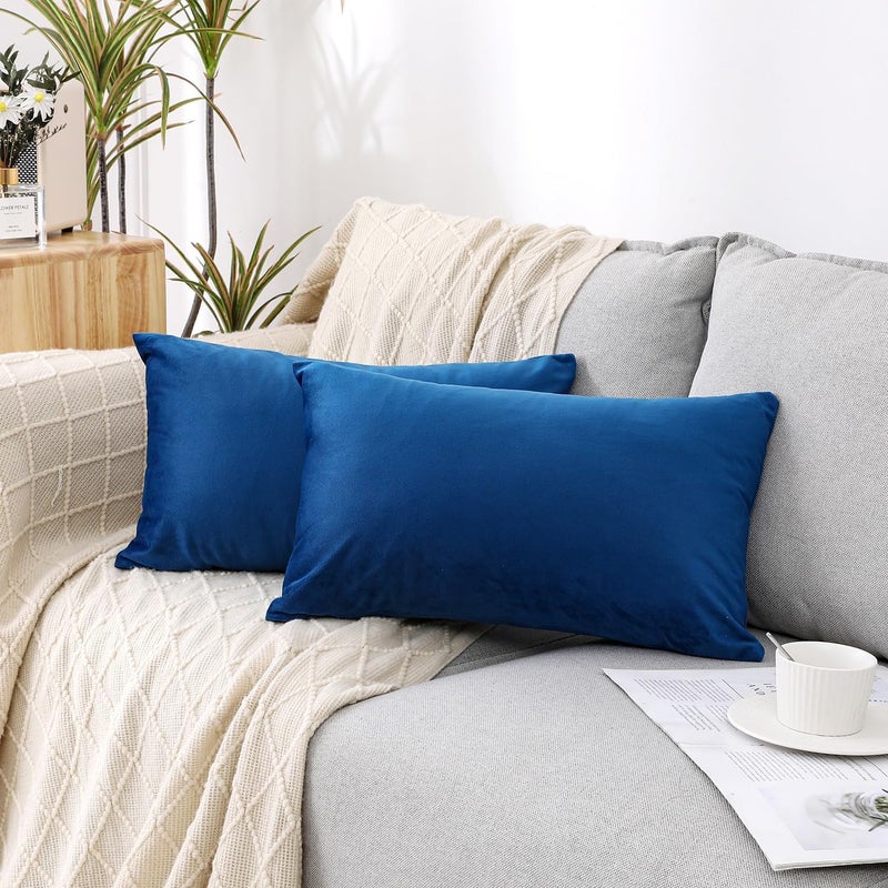 NiNi ALL Decorative Throw Pillow Covers Velvet 12x20 Inch Pack of 2 Blue Cushion Covers Soft for Couch Sofa Bedroom Living Room Outdoor - Image 2