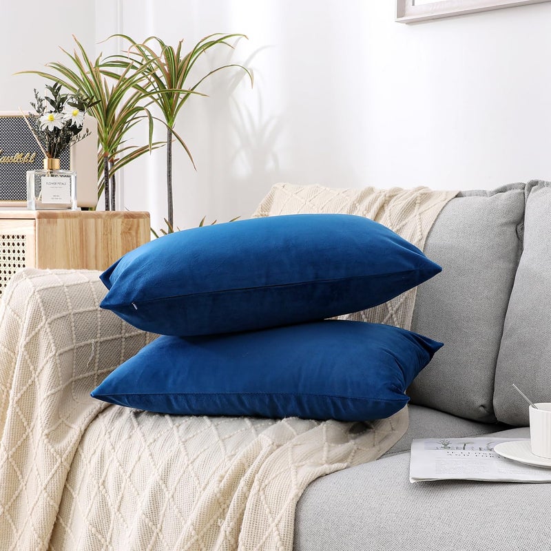NiNi ALL Decorative Throw Pillow Covers Velvet 12x20 Inch Pack of 2 Blue Cushion Covers Soft for Couch Sofa Bedroom Living Room Outdoor - Image 3