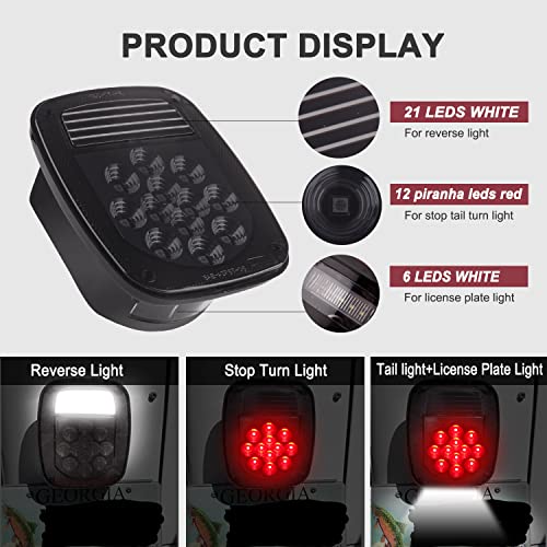 Konrali 2Pcs Smoked Universal Rear Square Combination 39 LED Signal Tail Lights w/License Plate and Backup Reverse Lights Flatbed Trucks Brake Stop Turn Tail Light for Wrangler CJ TJ YJ Tail Lights Assembly - Image 2