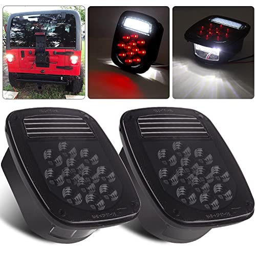 Konrali 2Pcs Smoked Universal Rear Square Combination 39 LED Signal Tail Lights w/License Plate and Backup Reverse Lights Flatbed Trucks Brake Stop Turn Tail Light for Wrangler CJ TJ YJ Tail Lights Assembly - Image 1