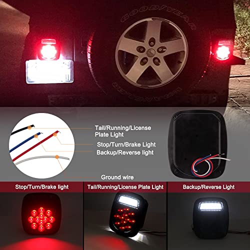 Konrali 2Pcs Smoked Universal Rear Square Combination 39 LED Signal Tail Lights w/License Plate and Backup Reverse Lights Flatbed Trucks Brake Stop Turn Tail Light for Wrangler CJ TJ YJ Tail Lights Assembly - Image 4