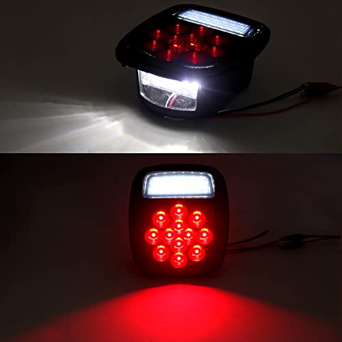 Konrali 2Pcs Smoked Universal Rear Square Combination 39 LED Signal Tail Lights w/License Plate and Backup Reverse Lights Flatbed Trucks Brake Stop Turn Tail Light for Wrangler CJ TJ YJ Tail Lights Assembly - Image 3