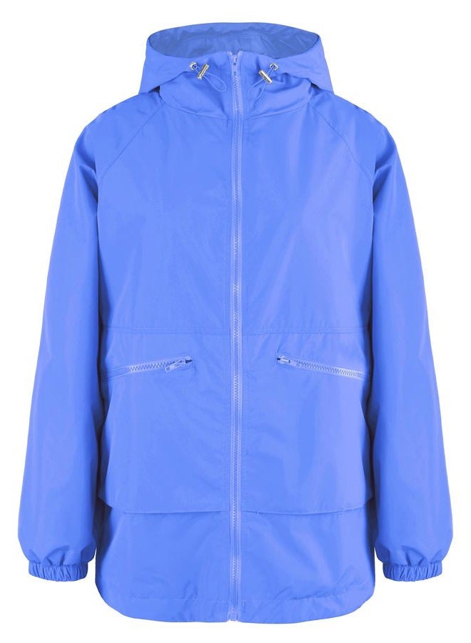 PESION Womens Waterproof Raincoat Lightweight Rain Jacket Trench Coat Hooded Windbreaker With Pockets for Outdoor, Light Blue, L - Image 5