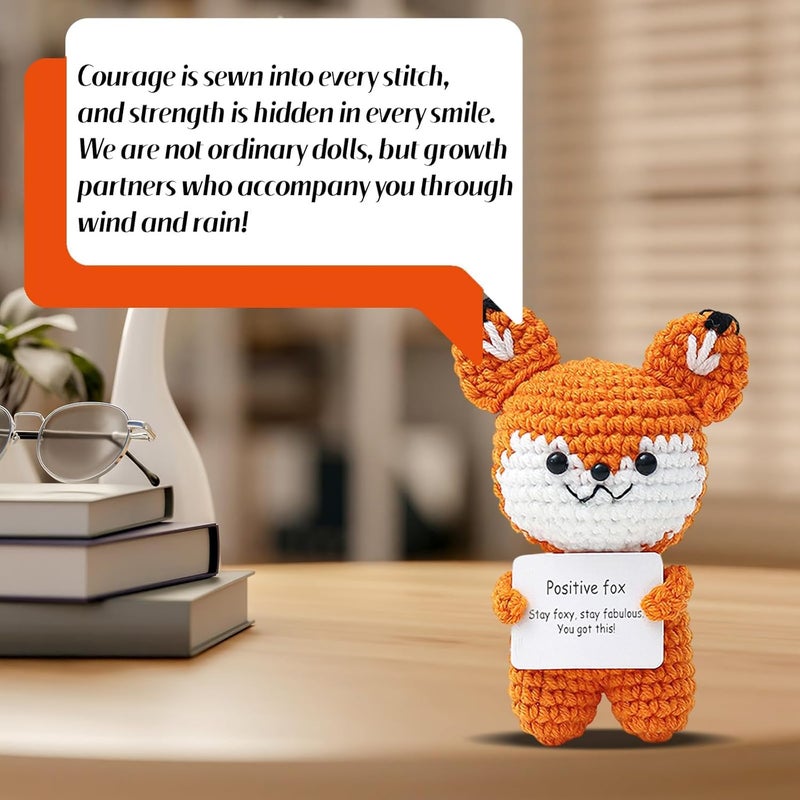 TERRIFI Positive Pocket Fox Doll, Funny Emotional Support Knitted Fox Toy with Positive Card, Woolen Crochet, Cheer Up Graduation Gift, Encouragement for Friends - Image 3
