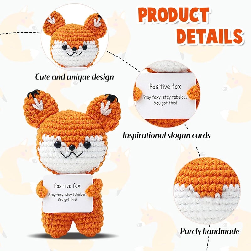 TERRIFI Positive Pocket Fox Doll, Funny Emotional Support Knitted Fox Toy with Positive Card, Woolen Crochet, Cheer Up Graduation Gift, Encouragement for Friends - Image 2