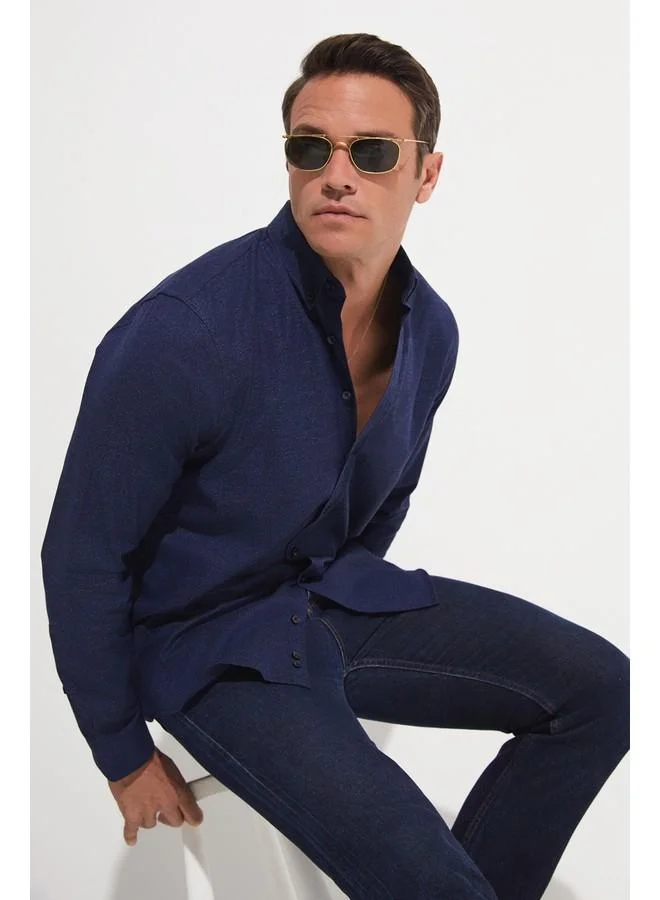 JUNE June Exclusive Men Regular Fit Long Sleeve Patterned Shirt Navy