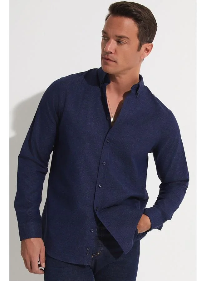 JUNE June Exclusive Men Regular Fit Long Sleeve Patterned Shirt Navy