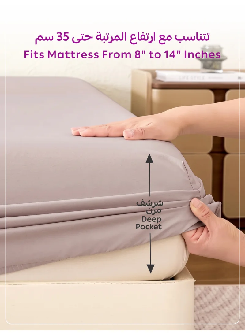 Donetella Hushed Violet 1 Pcs King Fitted Sheet 180x200 cm | OEKO-TEX Certified Brushed Microfiber Deep Pocket Sheet with All Around Elastic | Ultra Soft, Wrinkle Resistant, Easy Care, Safe for Sensitive Skin  | Best Price UAE