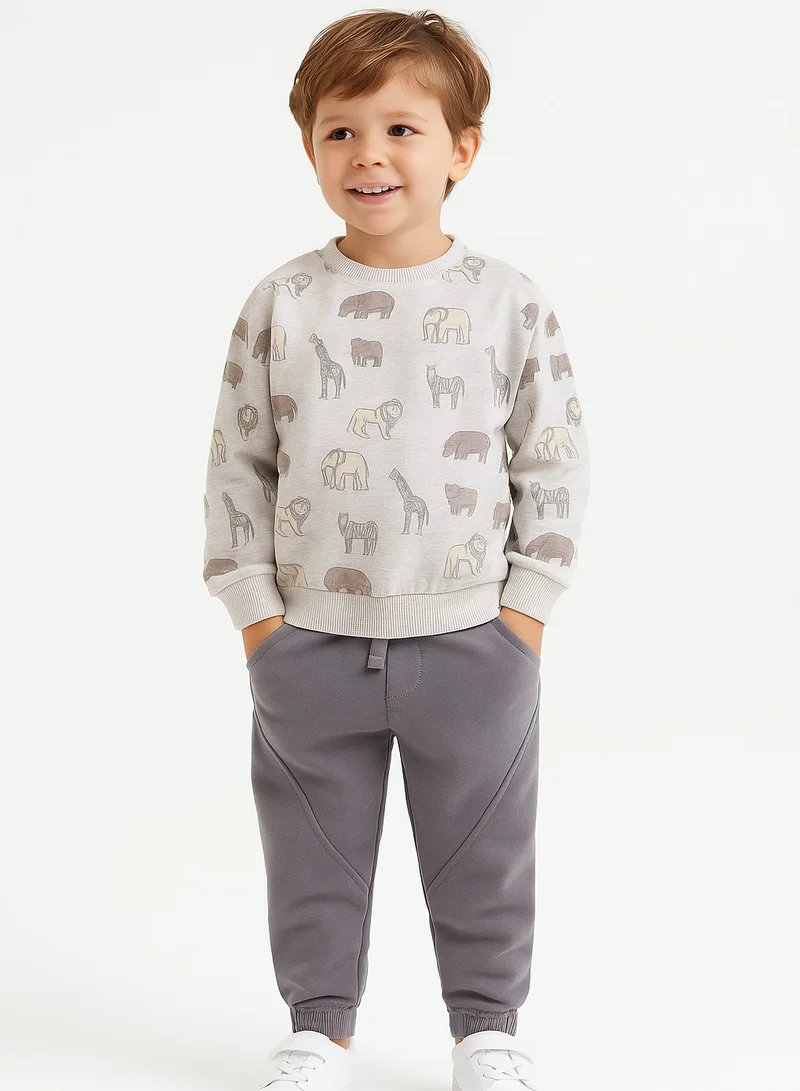 Dirkje Boys Safari Print Fleece Tracksuit – Sand & Heather Grey 2-Piece Set