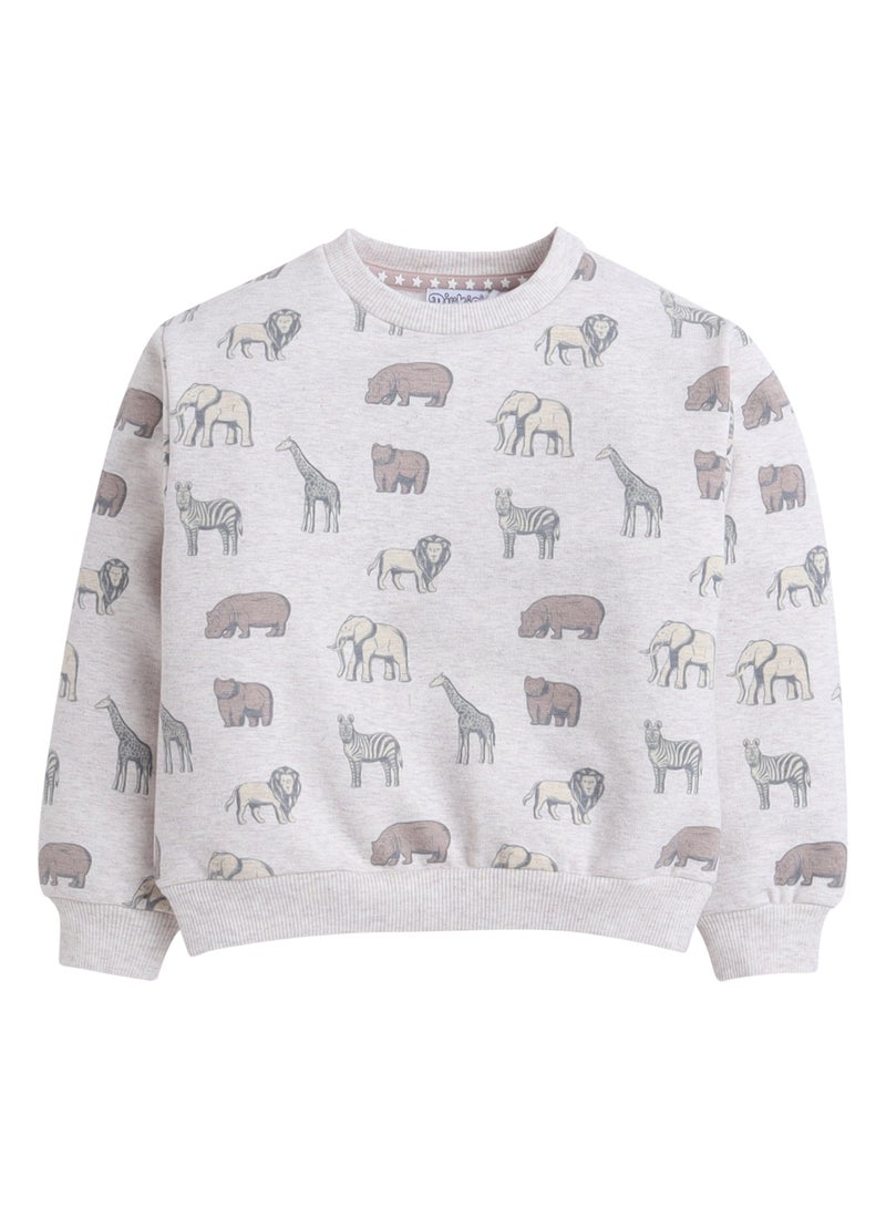 Dirkje Boys Safari Print Fleece Tracksuit – Sand & Heather Grey 2-Piece Set - Image 3