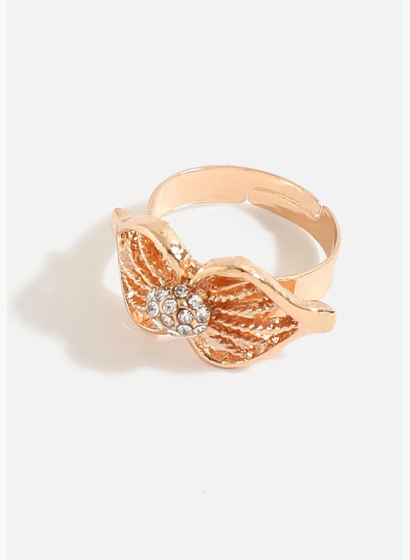 SOHI Gold Plated Designer Stone Necklace, Earring, Ring and Bracelet Set