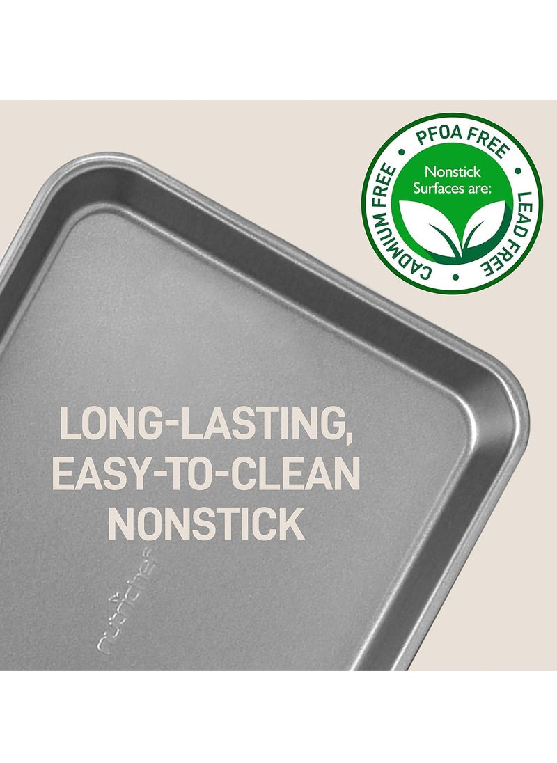NutriChef - NutriChef 2-Piece Nonstick Cookie Sheet Baking Pan Set - Heavy Duty Bake Trays w/ Smooth Non-Stick Coating PFOA, PFOS, & PTFE Free, 15" x 11" & 13" x 9" - Dishwasher Safe, Gray - Image 1