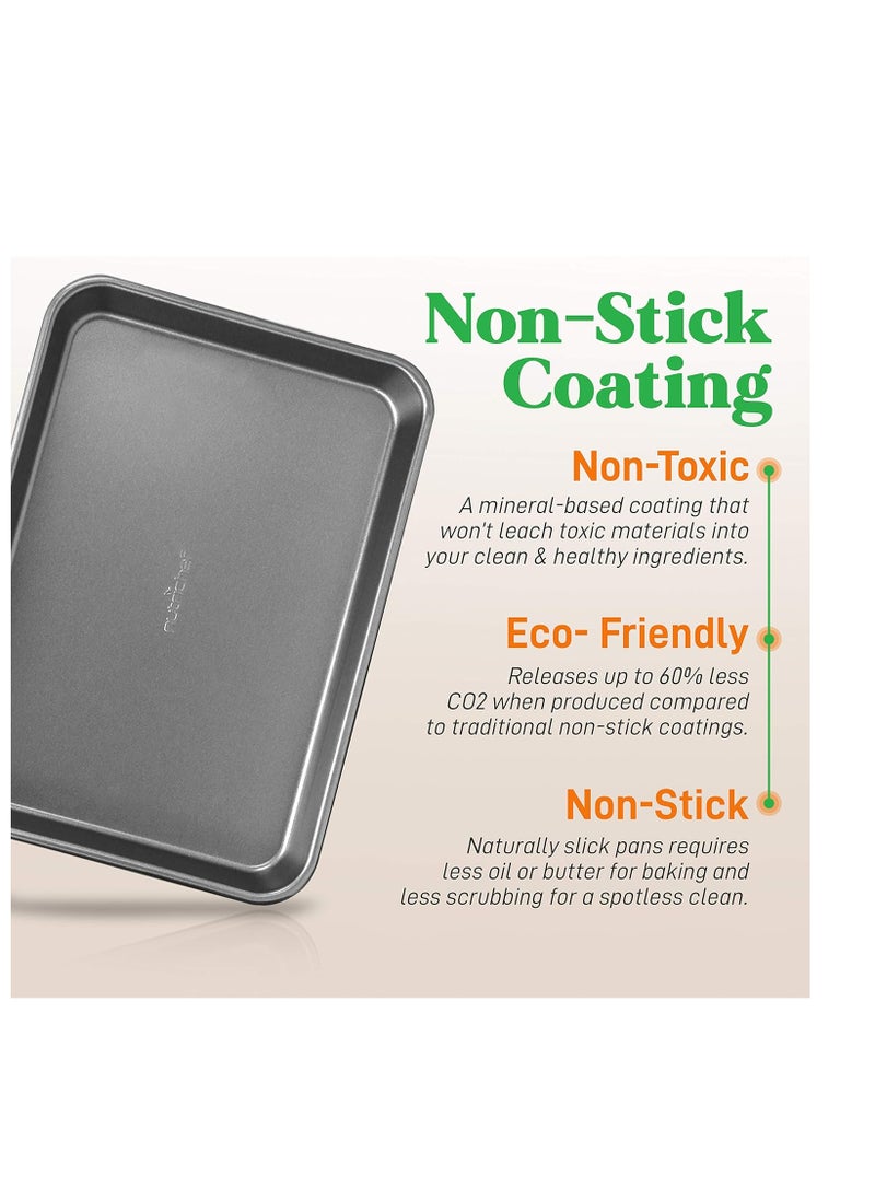 NutriChef - NutriChef 2-Piece Nonstick Cookie Sheet Baking Pan Set - Heavy Duty Bake Trays w/ Smooth Non-Stick Coating PFOA, PFOS, & PTFE Free, 15" x 11" & 13" x 9" - Dishwasher Safe, Gray - Image 1