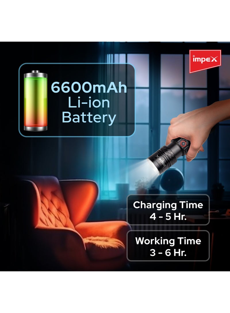 Impex Rechargeable Zoomable Flashlight, 20W Laser LED Torch 1000lm Lumens, Aircraft Non-Corrosive Aluminum Body, Adjustable Focus,6600mAh Battery, Type-C Charging Port,2 Years Warranty-Hunter Z3  - Image 4
