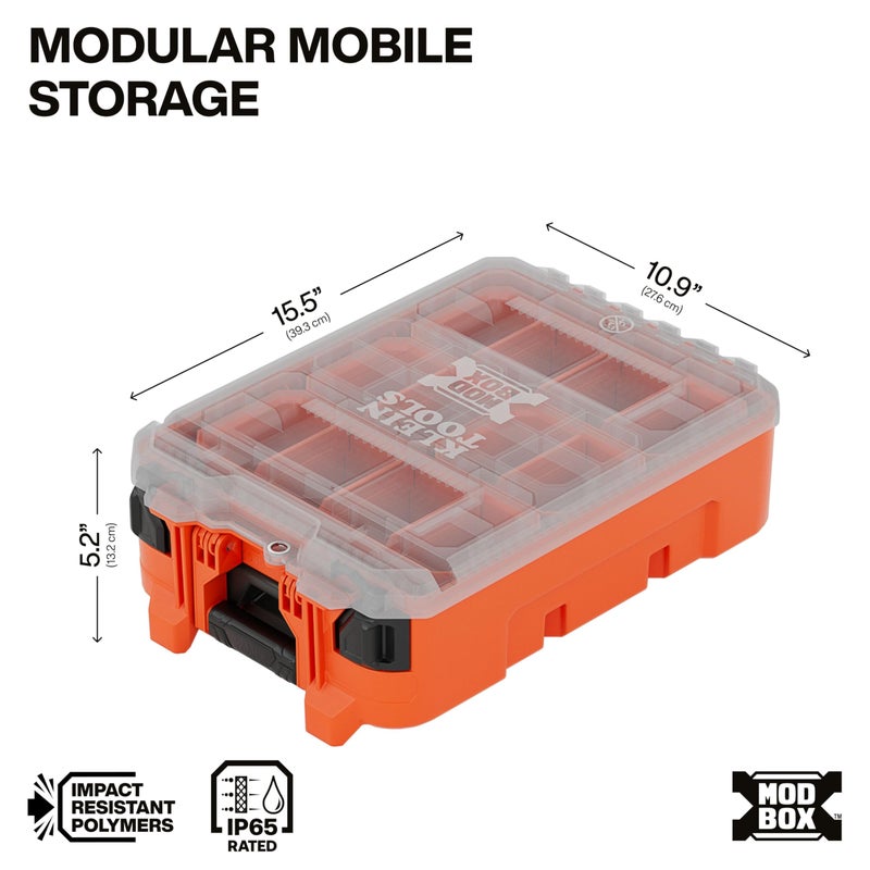 Klein Tools 54500MBX MODbox Tall Compartment Box, Half-Width Tool Organizer, Small Parts Tool Box with 10 Compartments, 4 Removable Bins, Stackable Module - Image 2