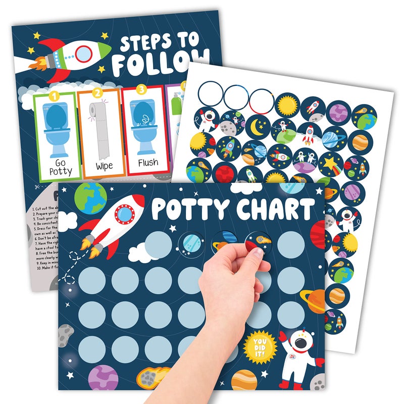 Hadley Designs Potty Training Chart for Boys with Fun Reward Stickers 10 Potty Chart for Toddlers Boys 85x11 Potty Training Sticker Chart for Toilet Success Space Reward Chart for Kids