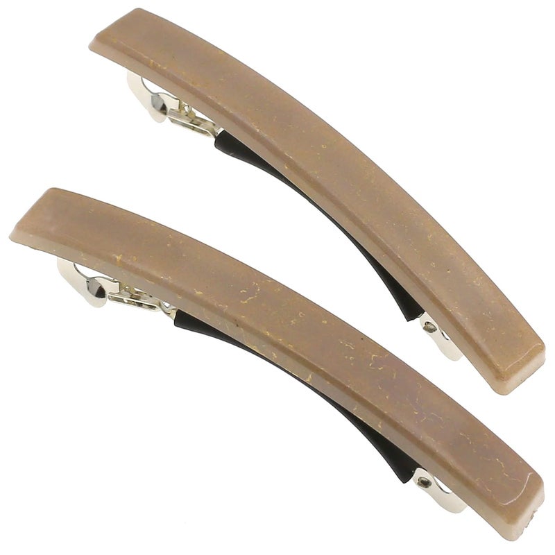 Camila Paris CP3074 French Hair Barrette Clip for Girls Set of 2 Beige Rubberized Metal Clasp Strong Hold Grip Hair Clips for Women No Slip Durable Styling Girls Hair Accessories Made in France