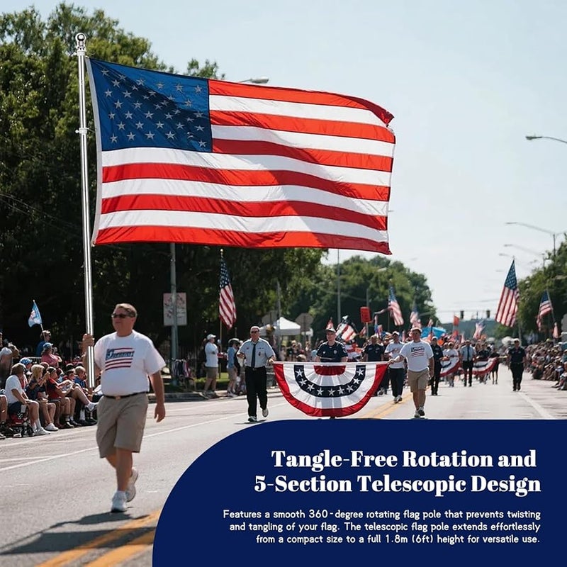 Wall Mounted Telescopic Flagpole 1 8m 5 Section Anti Tangle Rotating Stainless Steel Aluminum Silver - Image 4