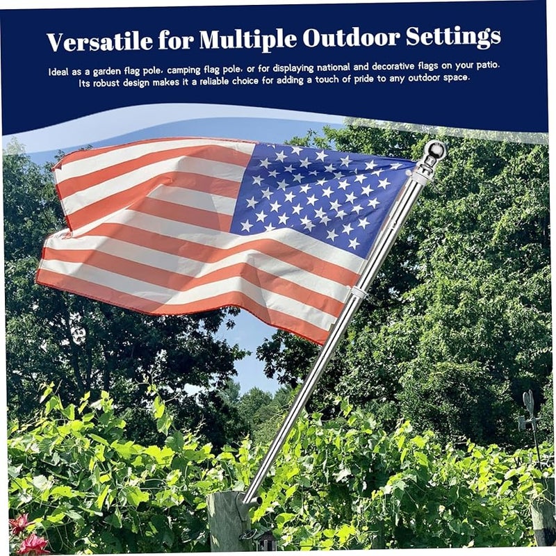 Wall Mounted Telescopic Flagpole 1 8m 5 Section Anti Tangle Rotating Stainless Steel Aluminum Silver - Image 3