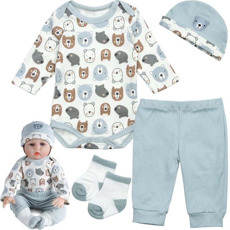 Pedolltree Reborn Baby Dolls Clothes Boy Bear Head 4 Pcs Set For 17-22 Inch Newborn Baby Dolls Boy Clothes Accessories Outfits - Image 1