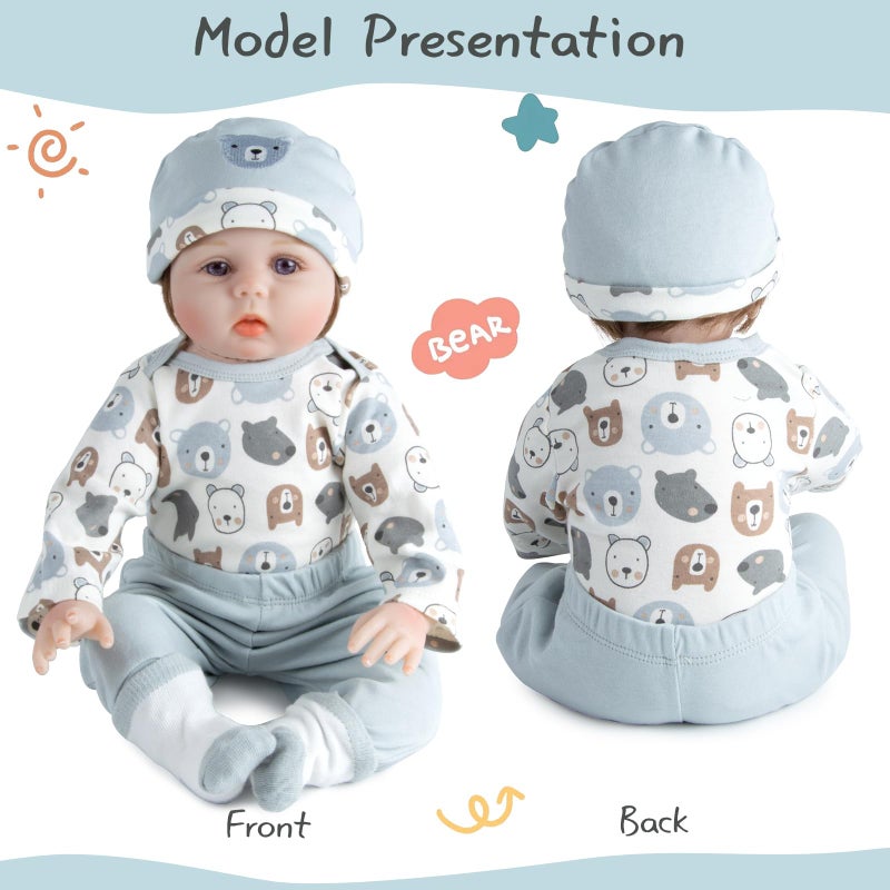 Pedolltree Reborn Baby Dolls Clothes Boy Bear Head 4 Pcs Set For 17-22 Inch Newborn Baby Dolls Boy Clothes Accessories Outfits - Image 5