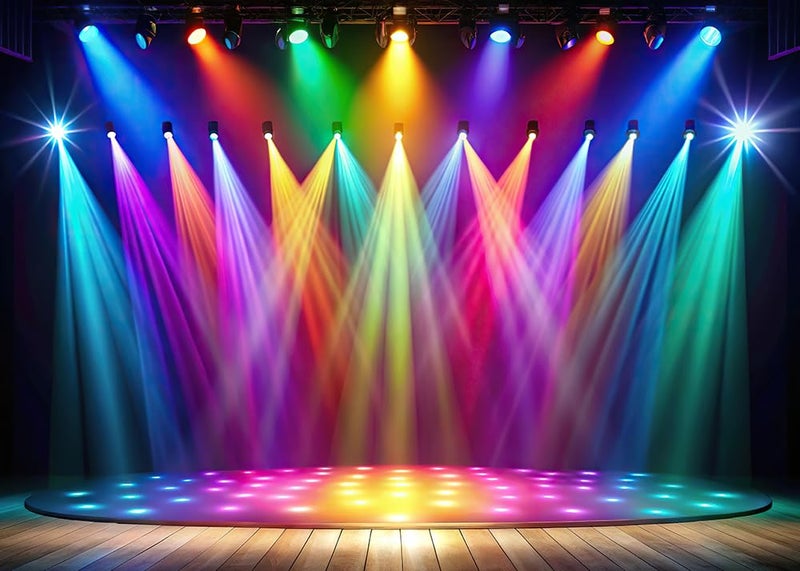 Dudaacvt 7x5ft Rainbow Stage Photography Backdrop 70s 80s 90s Colorful Disco Backdrop Rock Music Glow Neon Dance Birthday Party Backdrop - Image 1