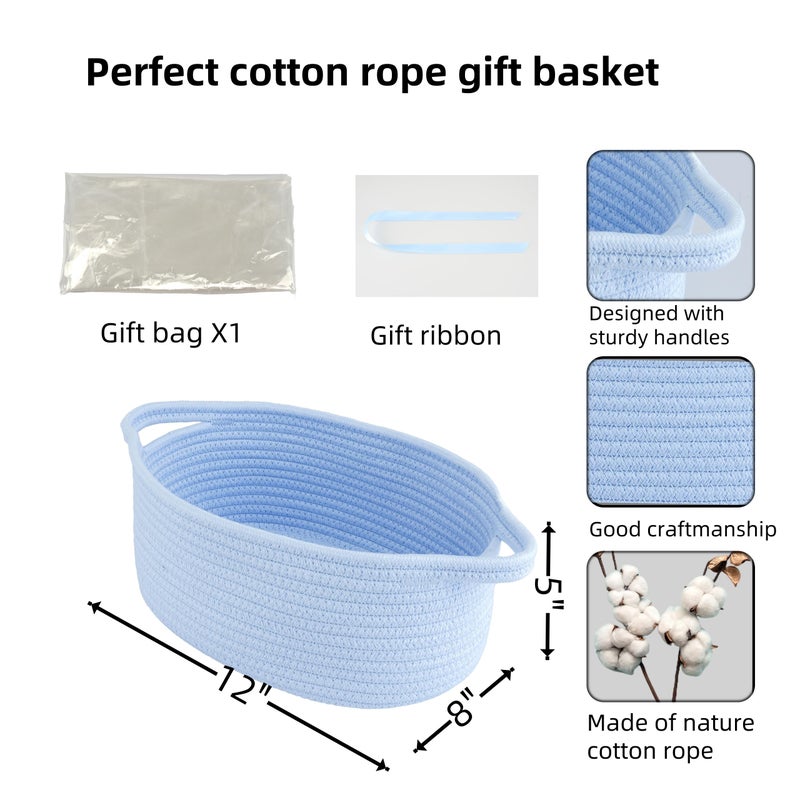 JUNBOLE Baby Gifts Basket Empty with Gifts Bag and Ribbon12â€x8â€x5â€ Gift Baskets to Fill Easter Baskets Birthday Baskets Small Woven Cotton Rope Basket Baby Toy Baske blue, regular - Image 2