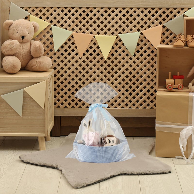 JUNBOLE Baby Gifts Basket Empty with Gifts Bag and Ribbon12â€x8â€x5â€ Gift Baskets to Fill Easter Baskets Birthday Baskets Small Woven Cotton Rope Basket Baby Toy Baske blue, regular - Image 5