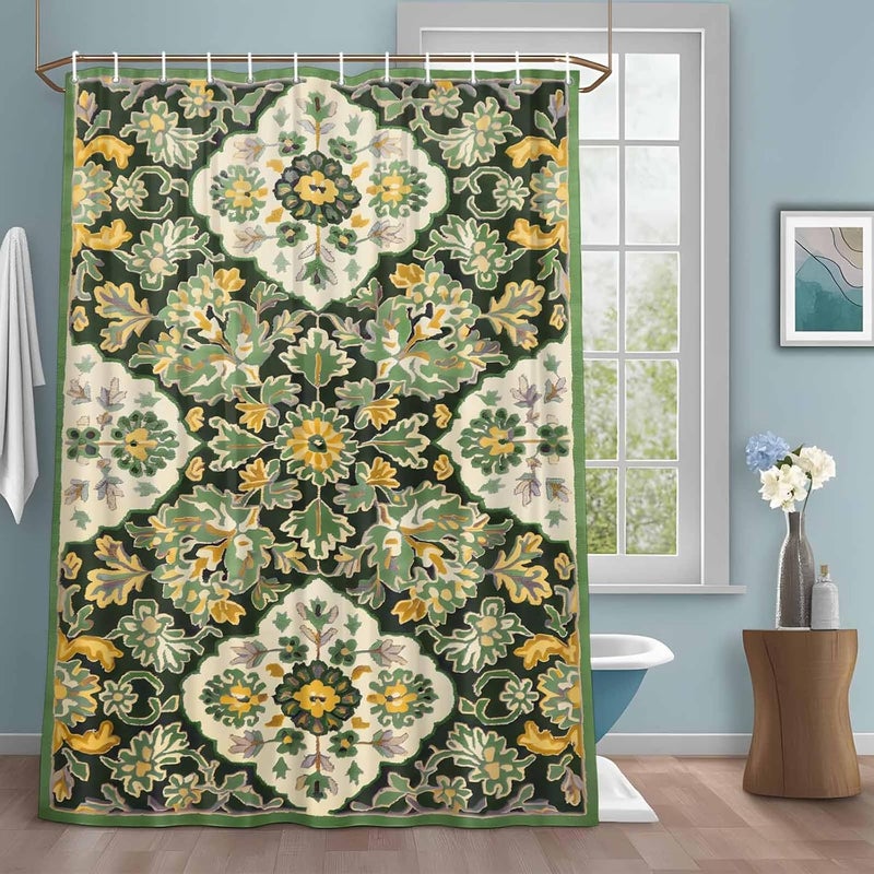 Bohemia Ethnic Style Shower Curtain with 12 Hooks Vintage Green Southwest Pattern Waterproof Fabric Shower Curtains Sets for Bathroom Bath Decorations, Machine Washable, 48"x72" - Image 1