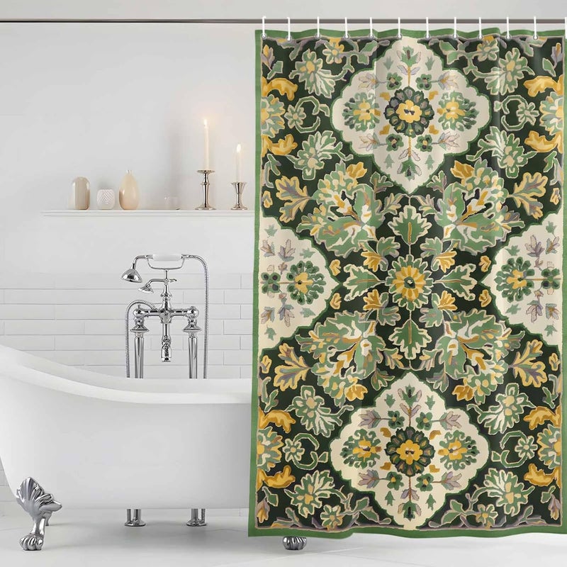 Bohemia Ethnic Style Shower Curtain with 12 Hooks Vintage Green Southwest Pattern Waterproof Fabric Shower Curtains Sets for Bathroom Bath Decorations, Machine Washable, 48"x72" - Image 5