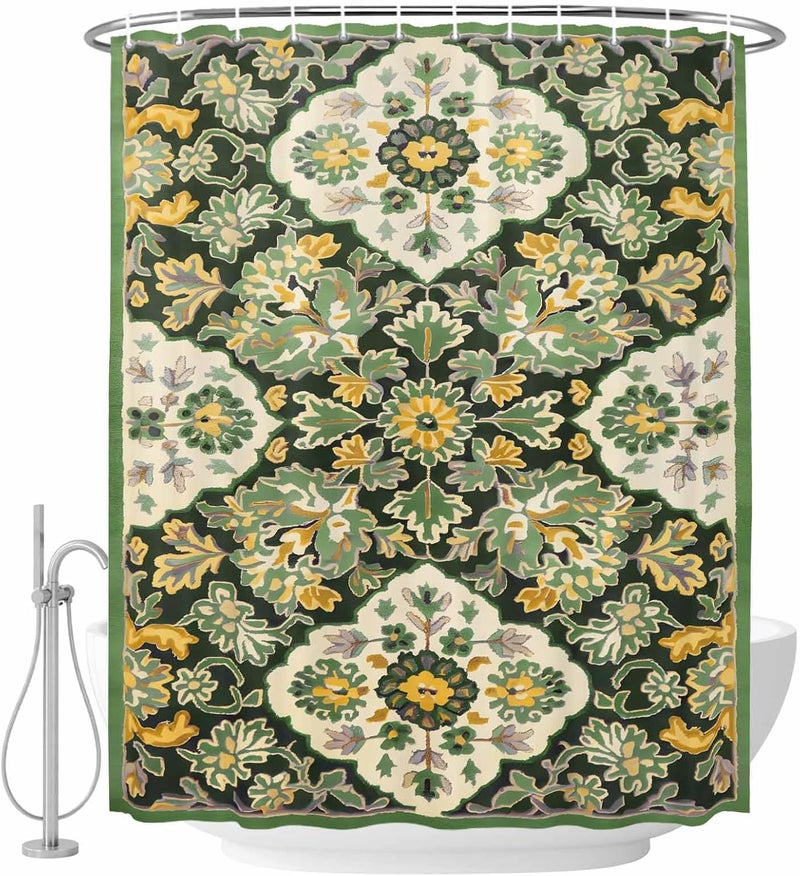 Bohemia Ethnic Style Shower Curtain with 12 Hooks Vintage Green Southwest Pattern Waterproof Fabric Shower Curtains Sets for Bathroom Bath Decorations, Machine Washable, 48"x72" - Image 2