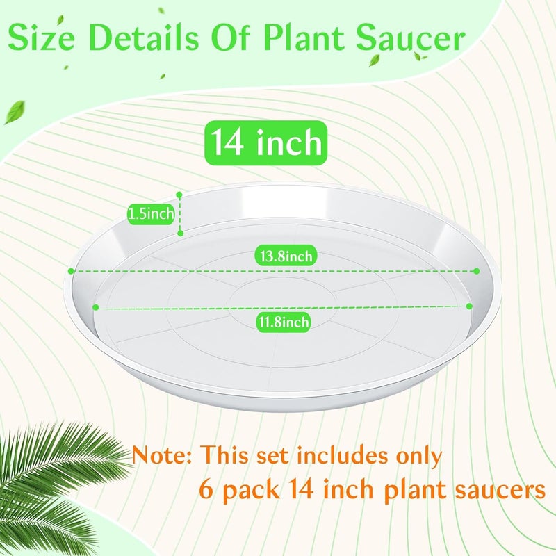 FUIJOL 6 Pack Clear Plant Saucer 4 6 8 10 12 14 16 18 20 Inch, Durable Plant Drip Trays Saucers for Pots, No Holes Water Catcher Trays for Indoor Outdoor Planter, Sturdy Base Plate(14", Clear) - Image 3