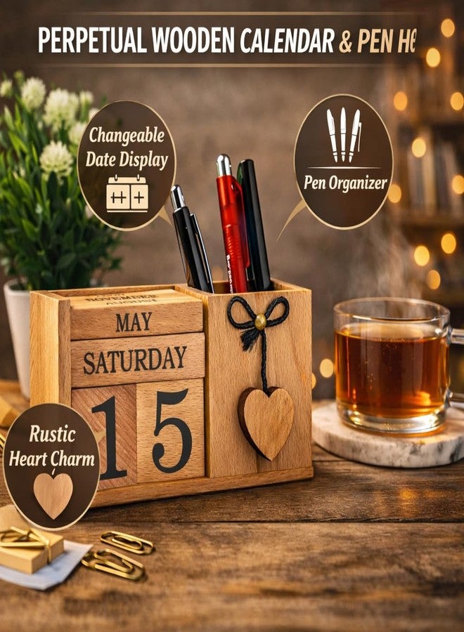 Frescorr - Wooden Perpetual Calendar for Desk, Wood Month Date Display Blocks for Teachers, Students, Classrooms, Farmhouse Office Decor, Desk Accessories - Image 4