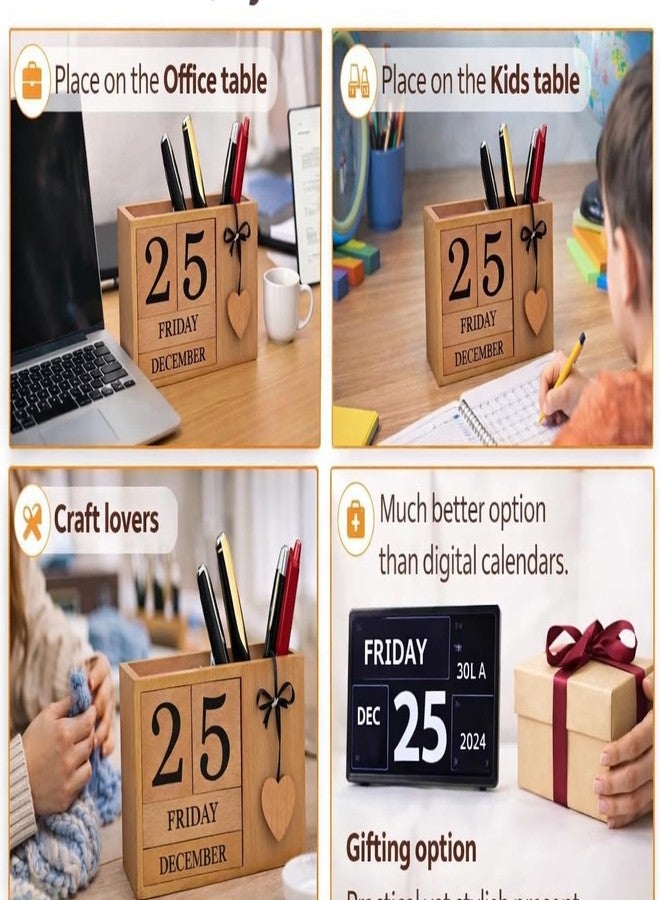 Frescorr - Wooden Perpetual Calendar for Desk, Wood Month Date Display Blocks for Teachers, Students, Classrooms, Farmhouse Office Decor, Desk Accessories - Image 3