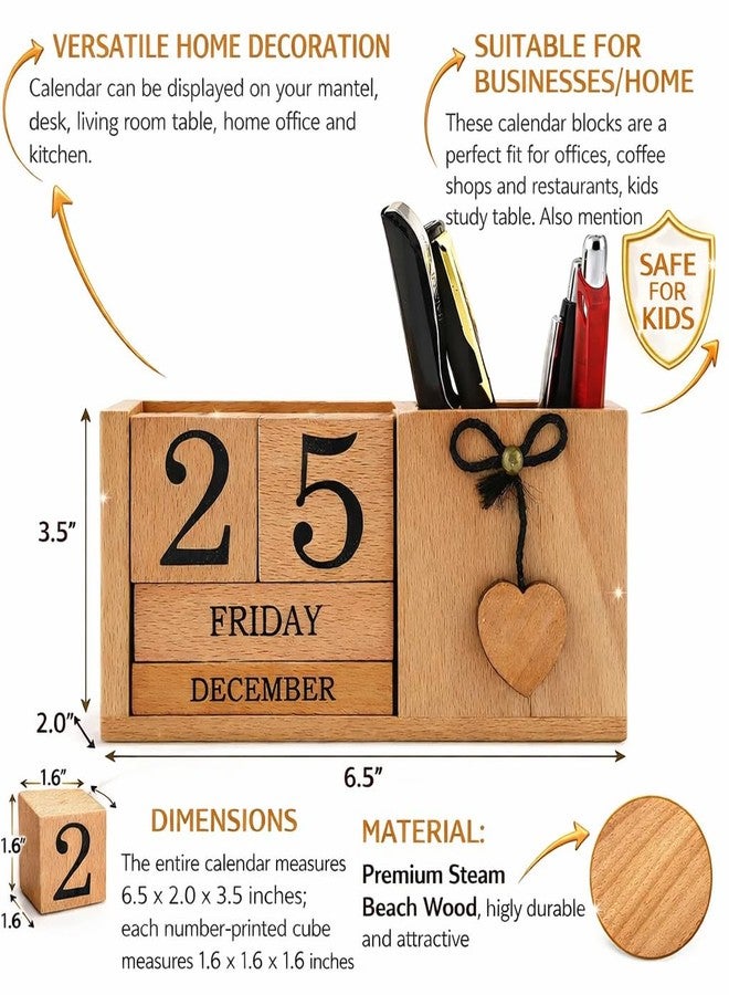 Frescorr - Wooden Perpetual Calendar for Desk, Wood Month Date Display Blocks for Teachers, Students, Classrooms, Farmhouse Office Decor, Desk Accessories - Image 2