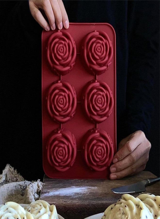 Bake House 2 Pack Valentines Molds Silicone 6 Cavity Rose Flower Soap Molds for Baking Rose Ice Cube Molds Rose Silicone Molds Chocolate Candy Jolle Cupcakes Pudding Muffins Making (Rose Mold) - Image 4