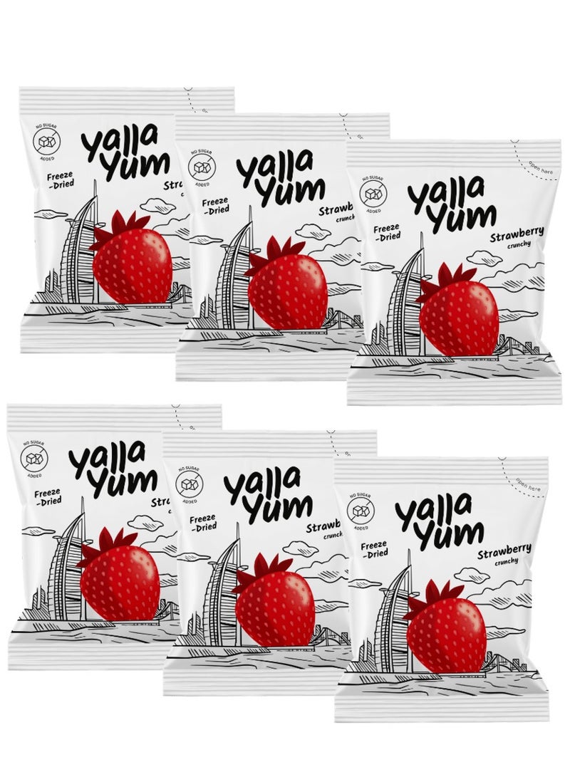 YallaYum Freeze-Dried Strawberry, 6 Packs of 8g | 100% Fruit, Non-GMO, No Added Sugar, Gluten-Free,No Additives Added, Vegan, Made From 620g Fresh Strawberry | Healthy Snack for On-the-Go - Image 1