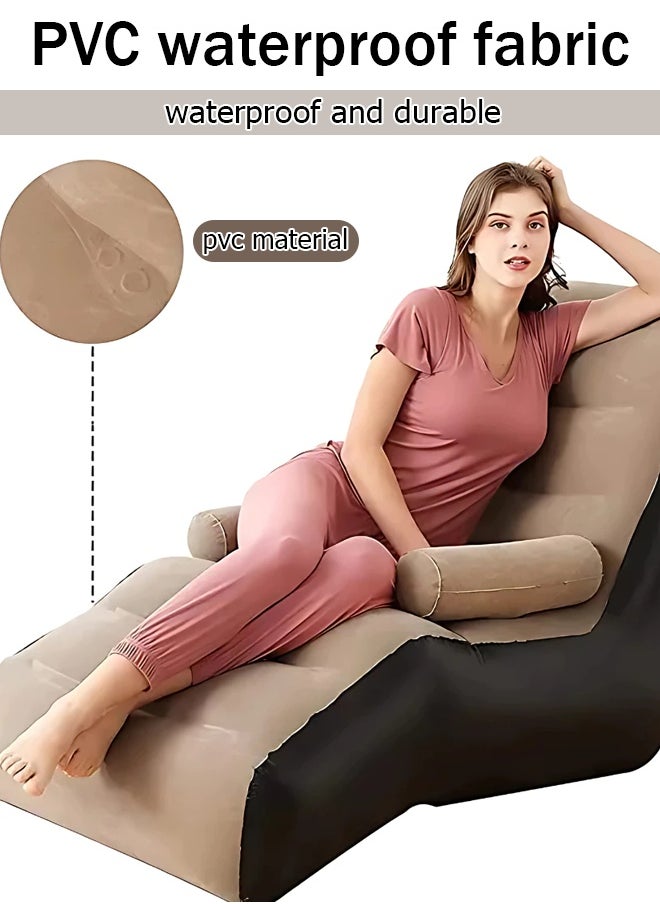 Generic Inflatable Lazy Man Flocking Sofa Portable Lunch Bed Creative S-Lounge Chair Inflatable Outdoor Sofa Foldable Inflatable Sofa  - Image 5
