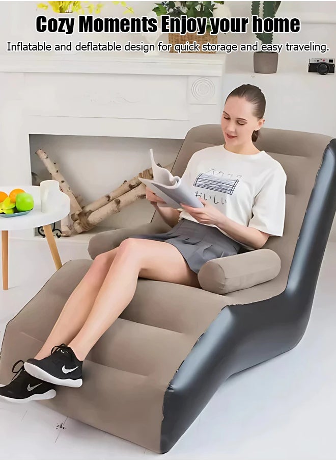 Generic Inflatable Lazy Man Flocking Sofa Portable Lunch Bed Creative S-Lounge Chair Inflatable Outdoor Sofa Foldable Inflatable Sofa  - Image 4