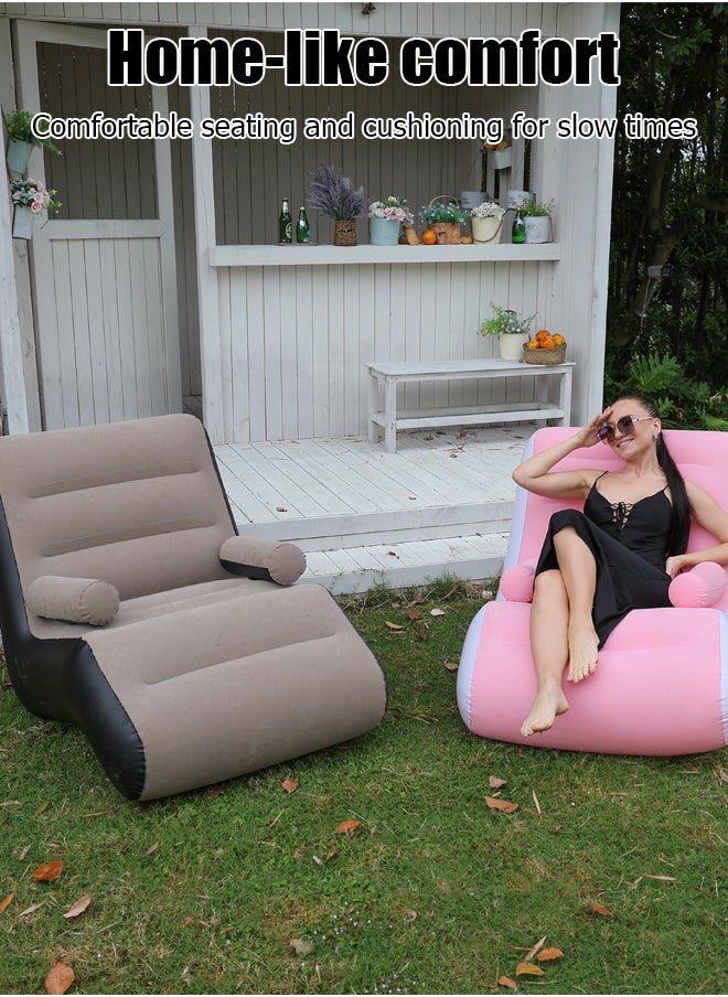 Generic Inflatable Lazy Man Flocking Sofa Portable Lunch Bed Creative S-Lounge Chair Inflatable Outdoor Sofa Foldable Inflatable Sofa  - Image 2
