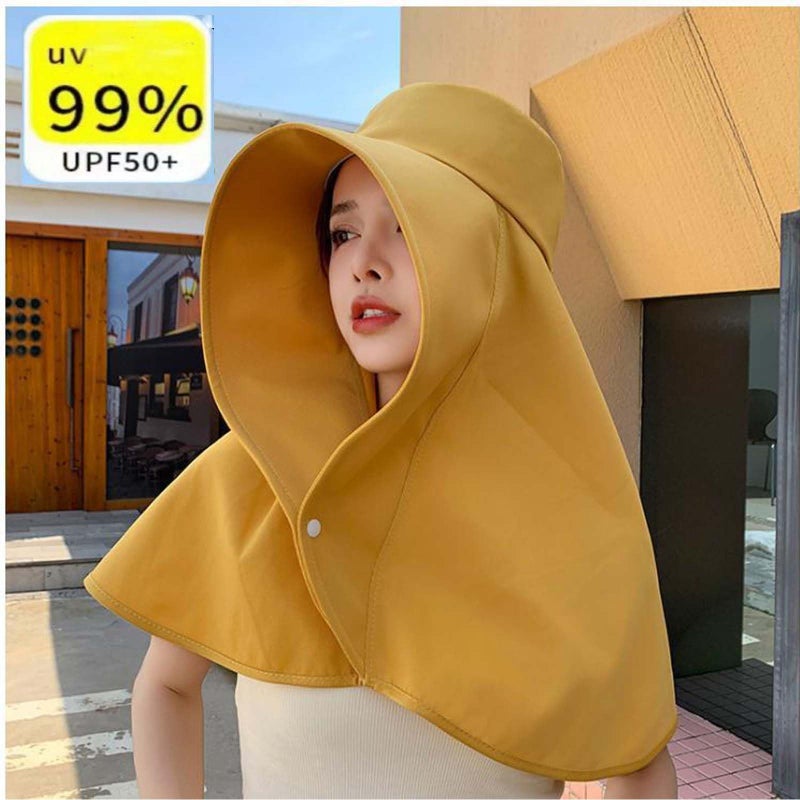 WUODHTW Sun Hats Women Sun Protection Wide Brim Shawl with Neck Flap Hiking Visor Hat Fishing Hat UV Protection Beach Hats Yellow - Image 3