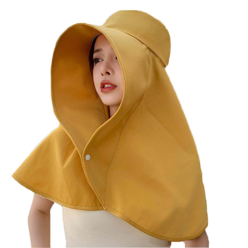 WUODHTW Sun Hats Women Sun Protection Wide Brim Shawl with Neck Flap Hiking Visor Hat Fishing Hat UV Protection Beach Hats Yellow - Image 1