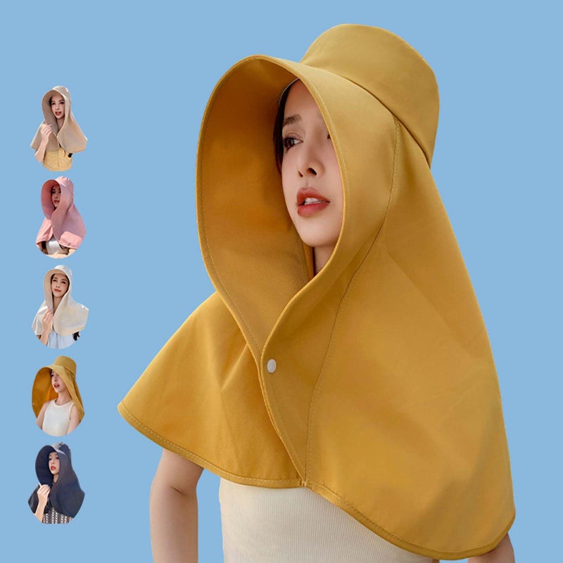 WUODHTW Sun Hats Women Sun Protection Wide Brim Shawl with Neck Flap Hiking Visor Hat Fishing Hat UV Protection Beach Hats Yellow - Image 4