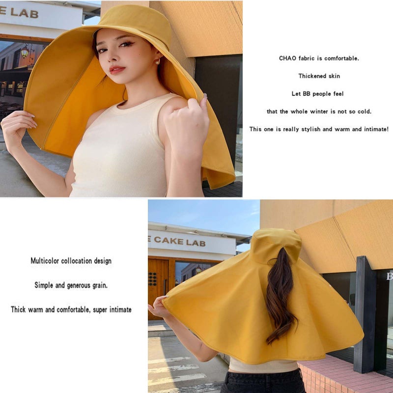 WUODHTW Sun Hats Women Sun Protection Wide Brim Shawl with Neck Flap Hiking Visor Hat Fishing Hat UV Protection Beach Hats Yellow - Image 2