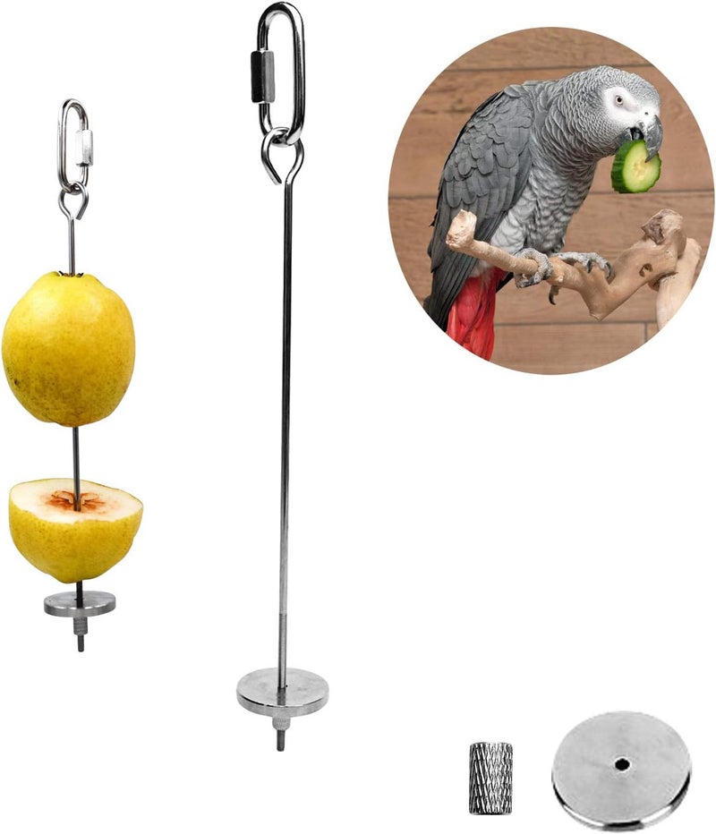 Bac-kitchen Bird Food Holder, Bird Feeder Toy, Bird Small Animal Fruit Vegetable Holder Stainless Steel Vegetable Skewer Foraging Hanging Food Feed Treating Tool for Parrots Cockatoo Cockatiel (2 Pcs) - Image 1