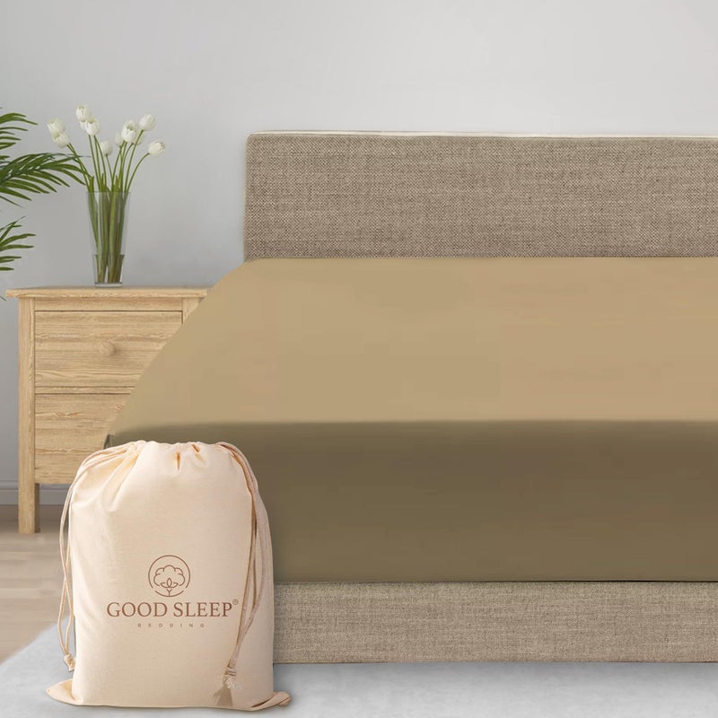 Good Sleep Bedding Queen Fitted Sheet  100 Egyptian Cotton Soft  Breathable 16 Inch Deep Pocket Hotel Style 800 Thread Count  Taupe