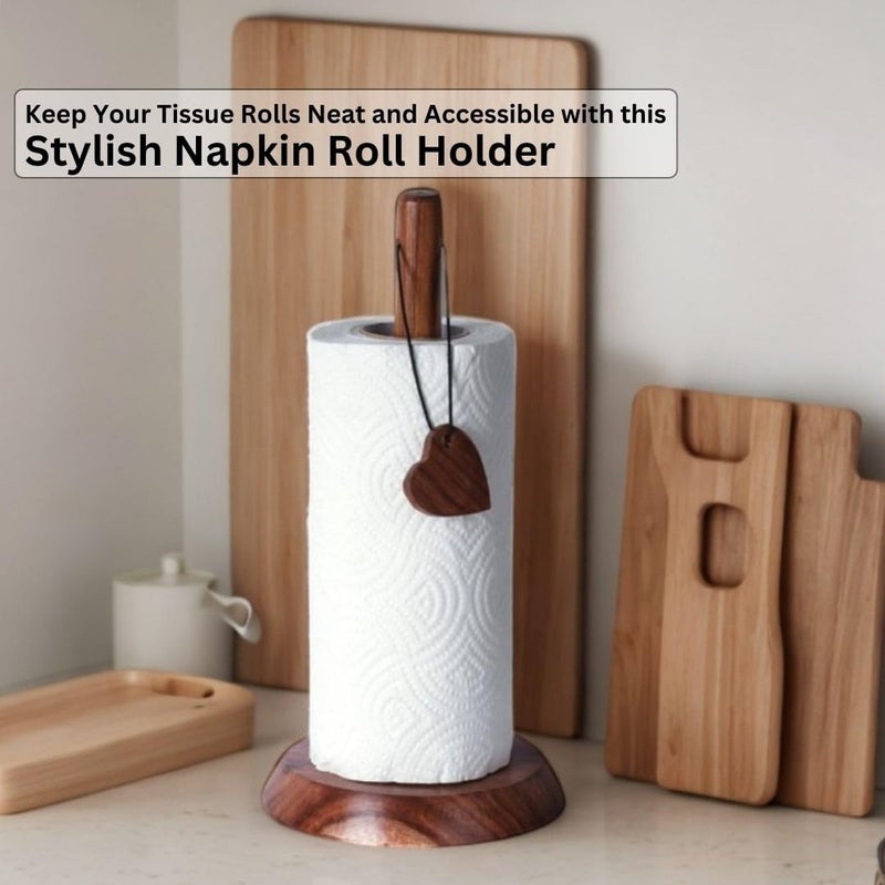 Decorlay Decorlay Sheesham Wood Napkin Roll Holder Dinning Table for Kitchen Heart Shape Tissue Roll Holder Premium Tissue Paper Stand | Size - 30 x 15 CM | Color- Brown (Pack of 1) - Image 2