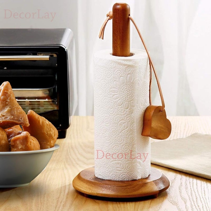 Decorlay Decorlay Sheesham Wood Napkin Roll Holder Dinning Table for Kitchen Heart Shape Tissue Roll Holder Premium Tissue Paper Stand | Size - 30 x 15 CM | Color- Brown (Pack of 1) - Image 1