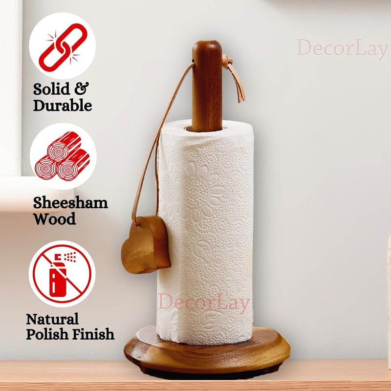 Decorlay Decorlay Sheesham Wood Napkin Roll Holder Dinning Table for Kitchen Heart Shape Tissue Roll Holder Premium Tissue Paper Stand | Size - 30 x 15 CM | Color- Brown (Pack of 1) - Image 5